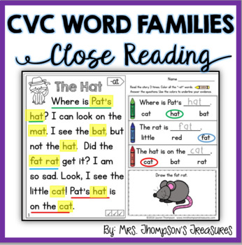 Preview of CVC Beginner Reading Comprehension Passages