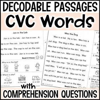 Preview of CVC Decodable Passages with Reading Comprehension Questions and Pictures