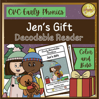 Preview of CVC Decodable Readers Christmas Book Kindergarten- Jen's Gift
