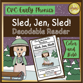 Preview of CVC Decodable Readers Winter Book Kindergarten- Sled, Jen, Sled