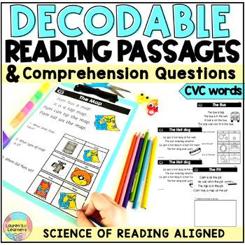 Preview of Decodable Kindergarten reading comprehension passages and questions worksheets