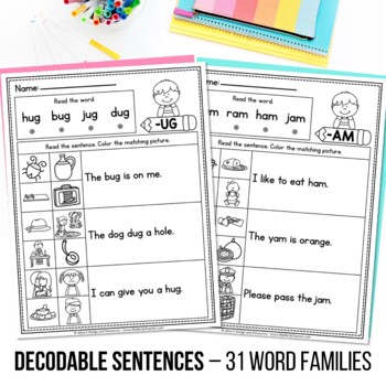 Preview of CVC Decodable Sentences CVC Word Family Worksheets Short Vowel Fluency Passages