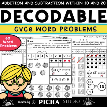 Preview of CVCe Decodable Word Problems: Addition and Subtraction Within 10 and 20