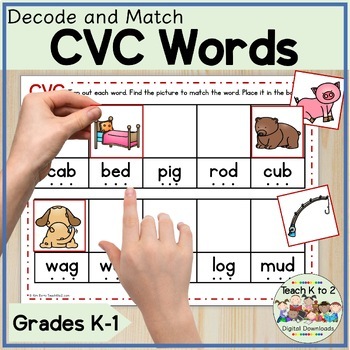 CVC Decoding and Picture Matching Word Mats for Grades K-1 Literacy Centers
