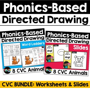 Preview of CVC Directed Drawing Slides and Pages | How to Draw Animals | Kindergarten