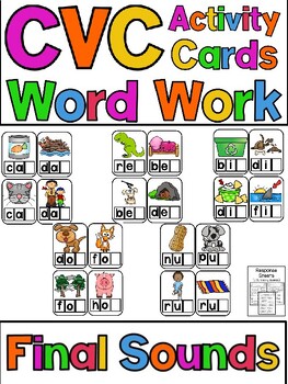 Preview of CVC Final (Ending) Sound Word Work Activity Cards