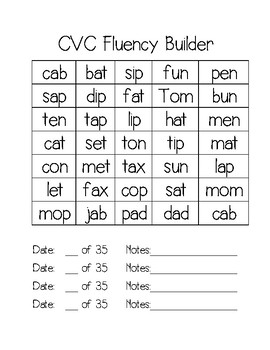 Preview of CVC Fluency Assessment