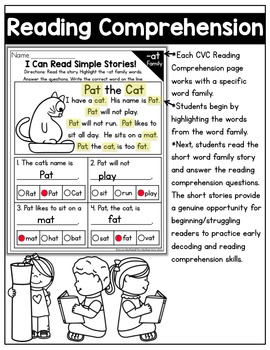 Cvc Fluency Reading Comprehension By The Moffatt Girls Tpt
