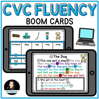 Preview of CVC Fluency Boom Cards with Audio Sound Reading Comprehension