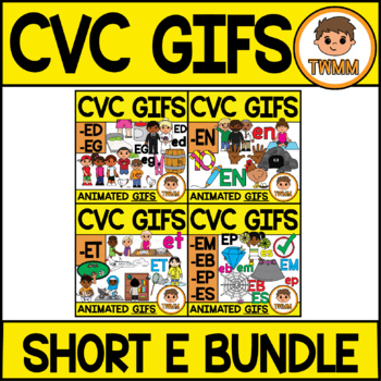 Preview of CVC GIFS Bundle l CVC Short E Word Families l TWMM Clip Art