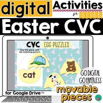 Preview of CVC Google Slides Kindergarten Words Easter Theme DISTANCE LEARNING