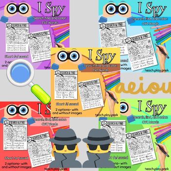 Preview of CVC I Spy BUNDLE! Read, Search, Find, and Color Activities- short vowel sounds