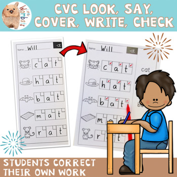 Preview of CVC Look Say Cover Write Check Worksheets Distance Learning