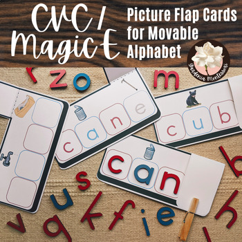 Preview of CVC Magic E Picture Cards - Montessori Silent E Black Series Movable Alphabet