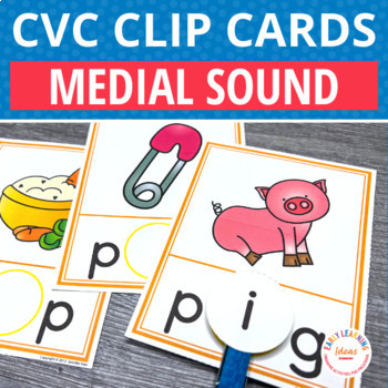 Preview of CVC Word Family Decodable Words Picture Clip Cards - Medial Sounds Activities
