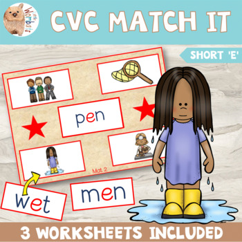 Preview of CVC Matching Activity - Short E and Worksheets