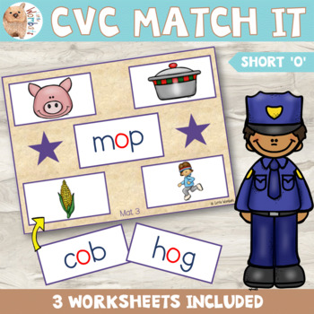 Preview of CVC Matching Activity - Short O and Worksheets