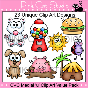 Preview of Middle 'u' CVC Words Clip Art Value Pack - Personal or Commercial Use