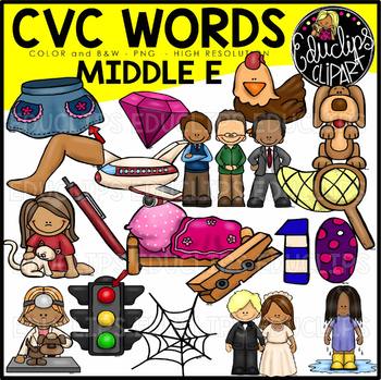 Preview of CVC Middle e Words Clip Art Bundle {Educlips Clipart}