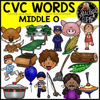 Preview of CVC Middle o Words Clip Art Bundle {Educlips Clipart}