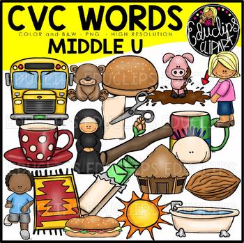 Preview of CVC Middle u Words Clip Art Bundle {Educlips Clipart}