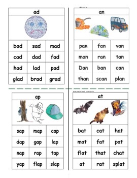 CVC Mini Books and Flash Cards including Rhyming Words COLOR and BW