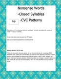 CVC Nonsense Word Flashcards *closed syllables* Decoding Practice