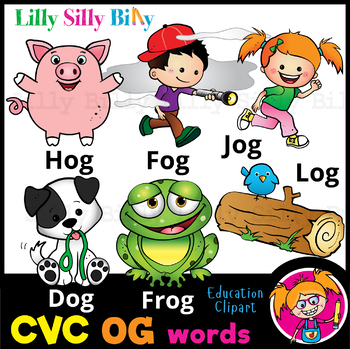 Preview of CVC - 'OG' Rhyming words. - B/W & Color clipart  {Lilly Silly Billy}