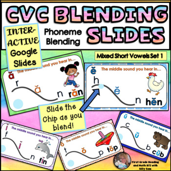 CVC Phoneme Blending & DECODING GOOGLE SLIDES Short Vowels RTI SOR SET 1