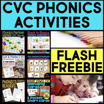 Preview of FREE CVC Phonics Activities - Worksheets, Blending Cards, Games, Puzzles