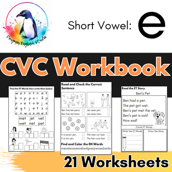 Preview of CVC Phonics Workbook | Short e Vowel Sound PRINTABLE | ESL/ELA/EFL/ELL