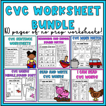 Preview of CVC Phonics Worksheet Bundle