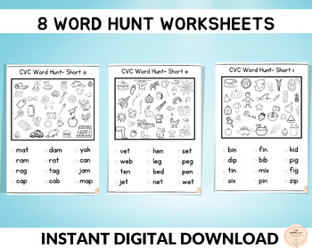 Preview of CVC Picture Hunt Worksheets, Phonics Word Families,  Homeschool Resource