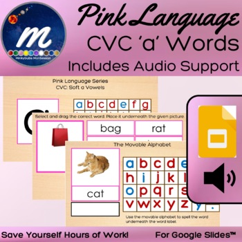 Preview of CVC Pink Language Short A 3 Part Cards Movable Alphabet Montessori GOOGLE Slides