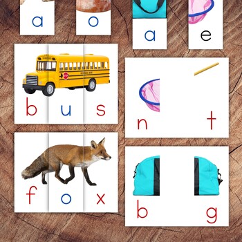 CVC Puzzle Set, Real Images, Montessori Font Colour by Little Spark Company