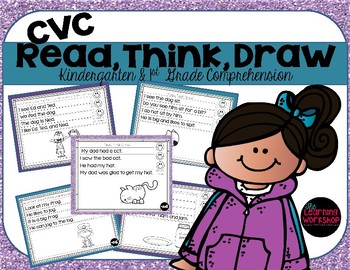 Preview of Kindergarten & First Grade Comprehension CVC Read, Think, Draw  (Close Reading)