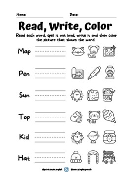 Preview of CVC Read, Write, Color Worksheets