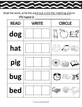 CVC: Read, Write, and Circle worksheets by Sunny's Side Kids Club