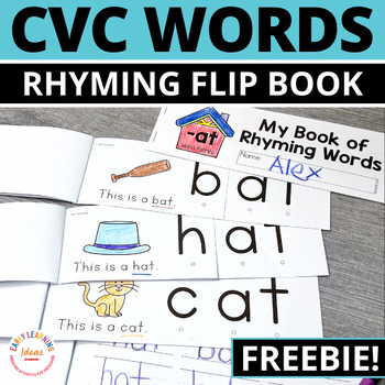 Preview of Rhyming Activity Book | CVC Rhyming Flip Book -at Word Family Freebie