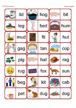 CVC Rhyming-Word Dominoes 146 CVC words by Green Apple | TPT