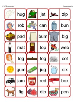 CVC Rhyming-Word Dominoes 146 CVC words by Green Apple | TPT