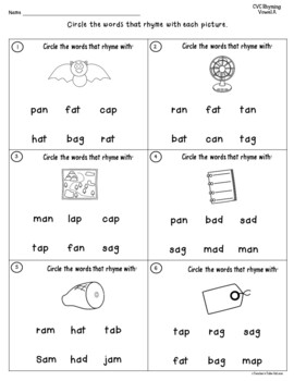 CVC Words Rhyming Worksheets by Teacher's Take-Out | TpT