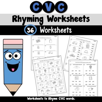 Preview of CVC Words Rhyming Worksheets Distance Learning