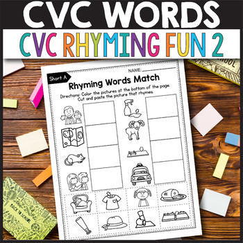 Preview of Rhyming Words Activities Picture Cards Game Cut and Paste Center Match Worksheet