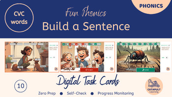 Preview of CVC Sentence Builder - Digital Self-Correcting Task Cards