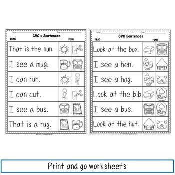 cvc sentences worksheets by a world of language learners tpt