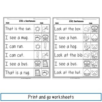 CVC Sentences Worksheets by A World of Language Learners | TpT