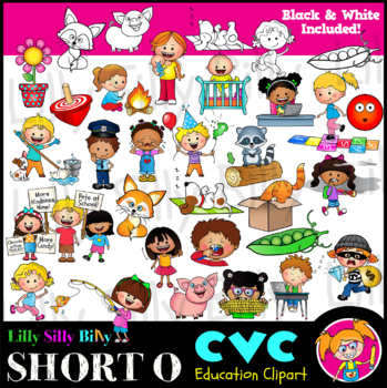 Preview of CVC - Short 0 Vowels - Clipart in Black & white/ and full color.