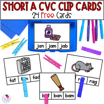 Preview of CVC Words with Short A Phonics Clip Cards Free