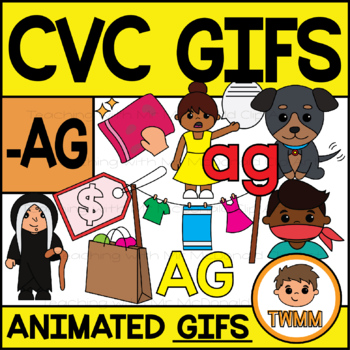 Preview of CVC Short A GIFs l -AG Word Family  l TWMM Clip Art